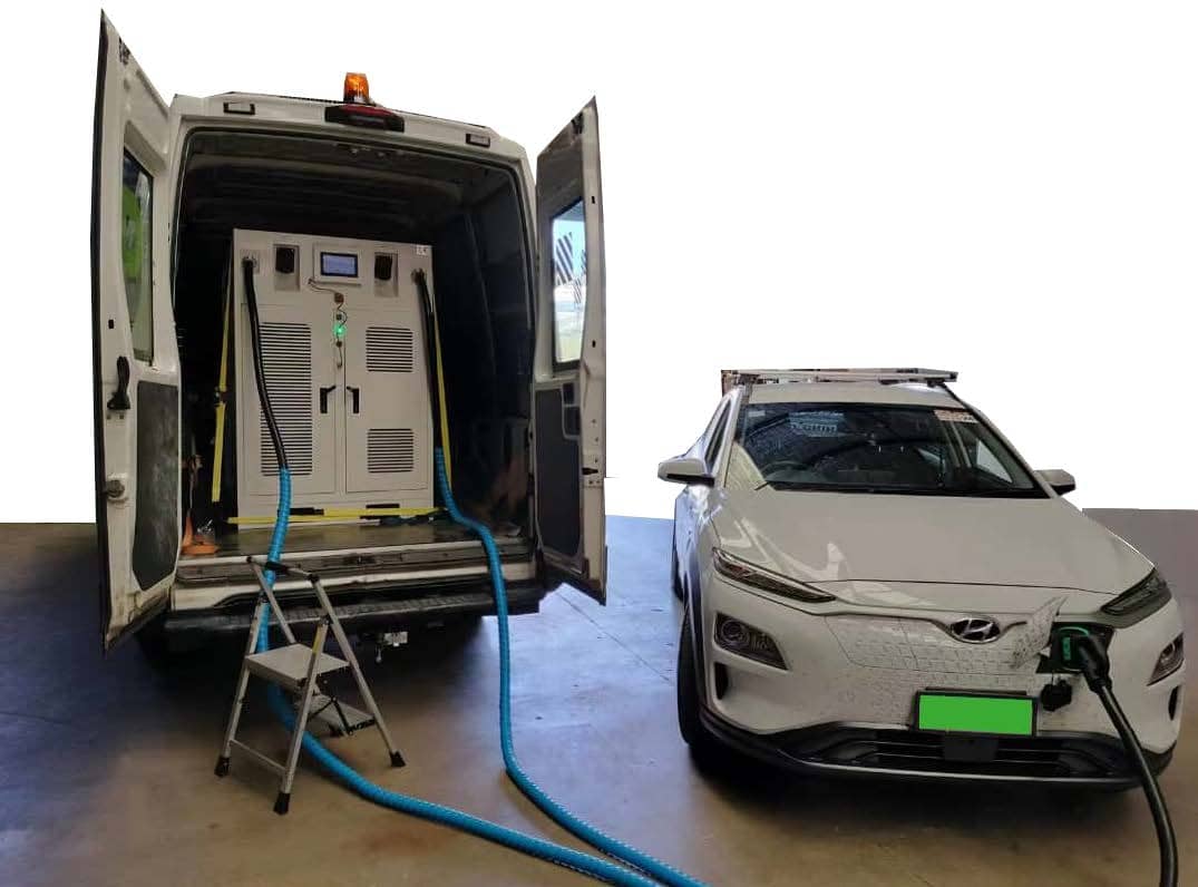 Mobile EV charging station mounted in van